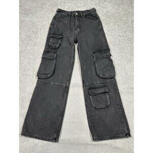 Youngla Jeans Womens Medium 27x30.5 Black Cargo Skater Streetwear Baggy Wide Leg